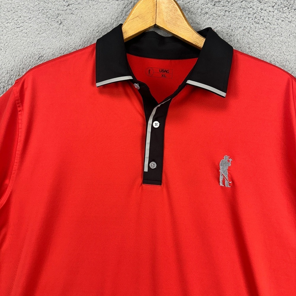 USAG Mens Golf Polo Shirt XL Red Short Sleeve Logo Rugby Performance Stretch